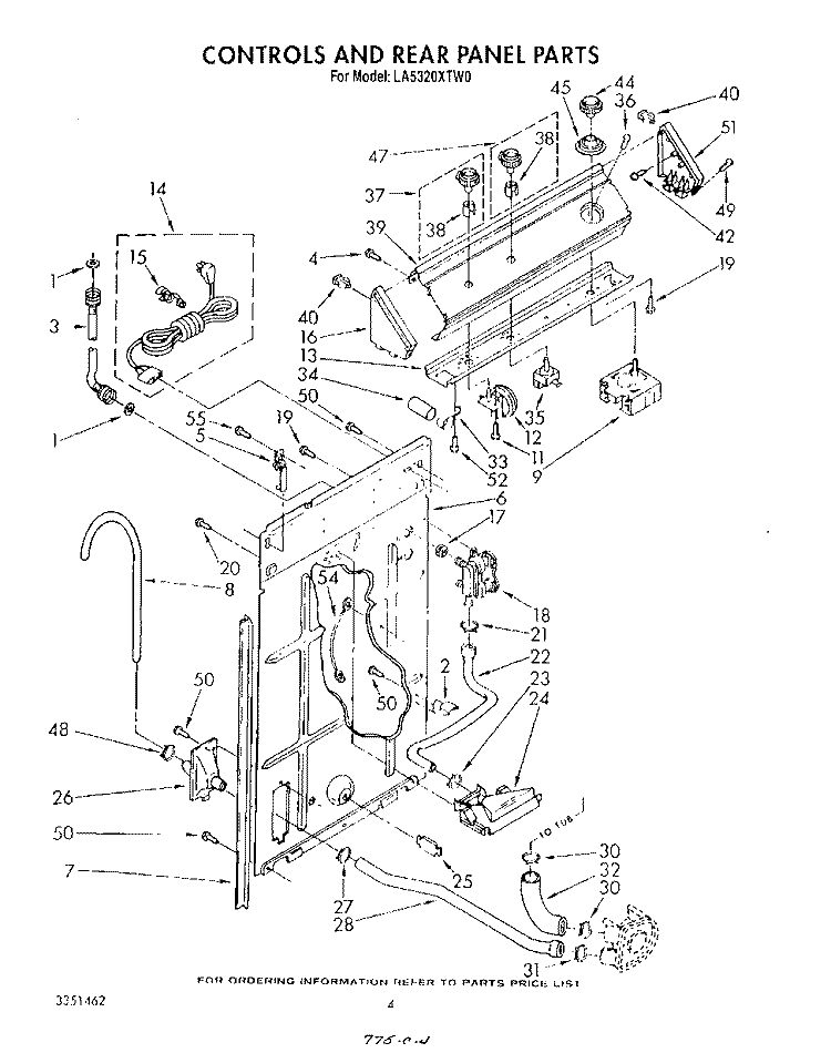 CONTROLS AND REAR PANEL Diagram and Parts List for LA5320XTG0  Whirlpool Washer