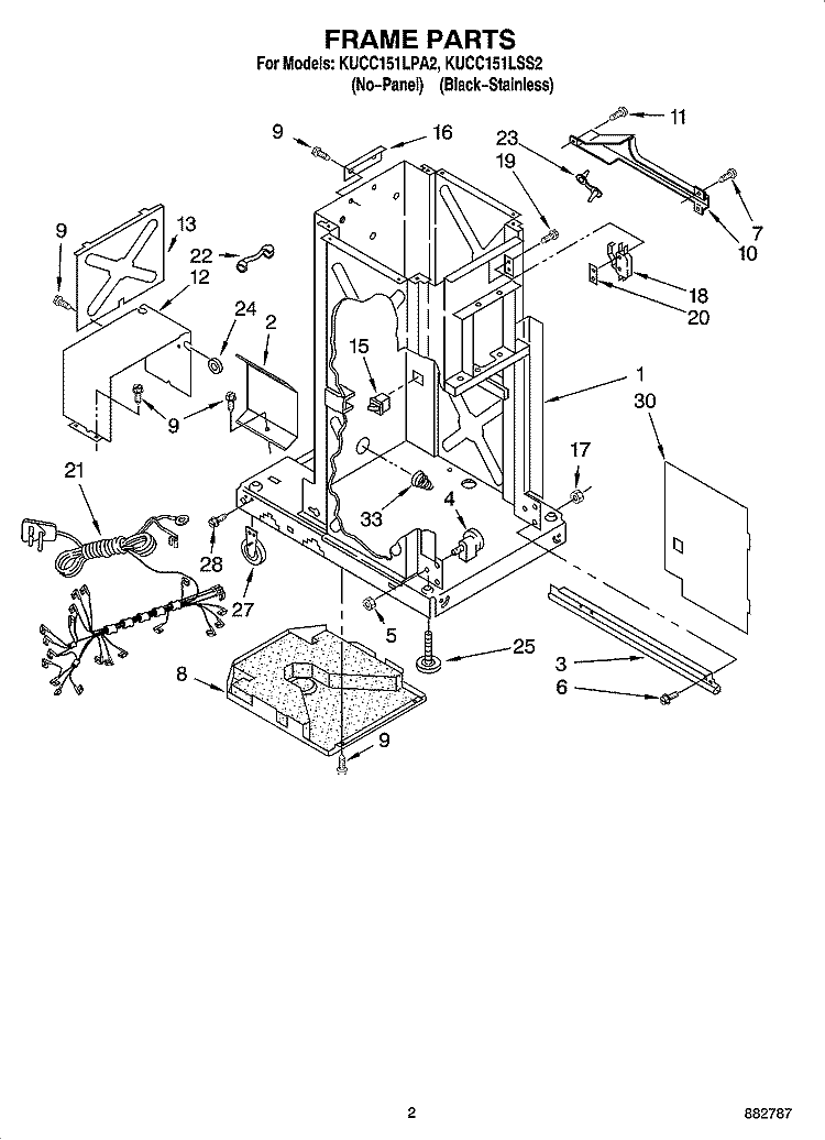 FRAME PARTS Diagram and Parts List for KUCC151LPA2  KitchenAid Trash Compactor