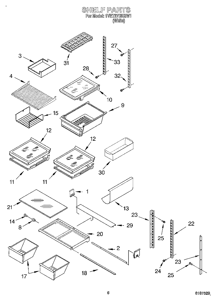 SHELF Diagram and Parts List for 1VET27DKGW1  Whirlpool Refrigerator