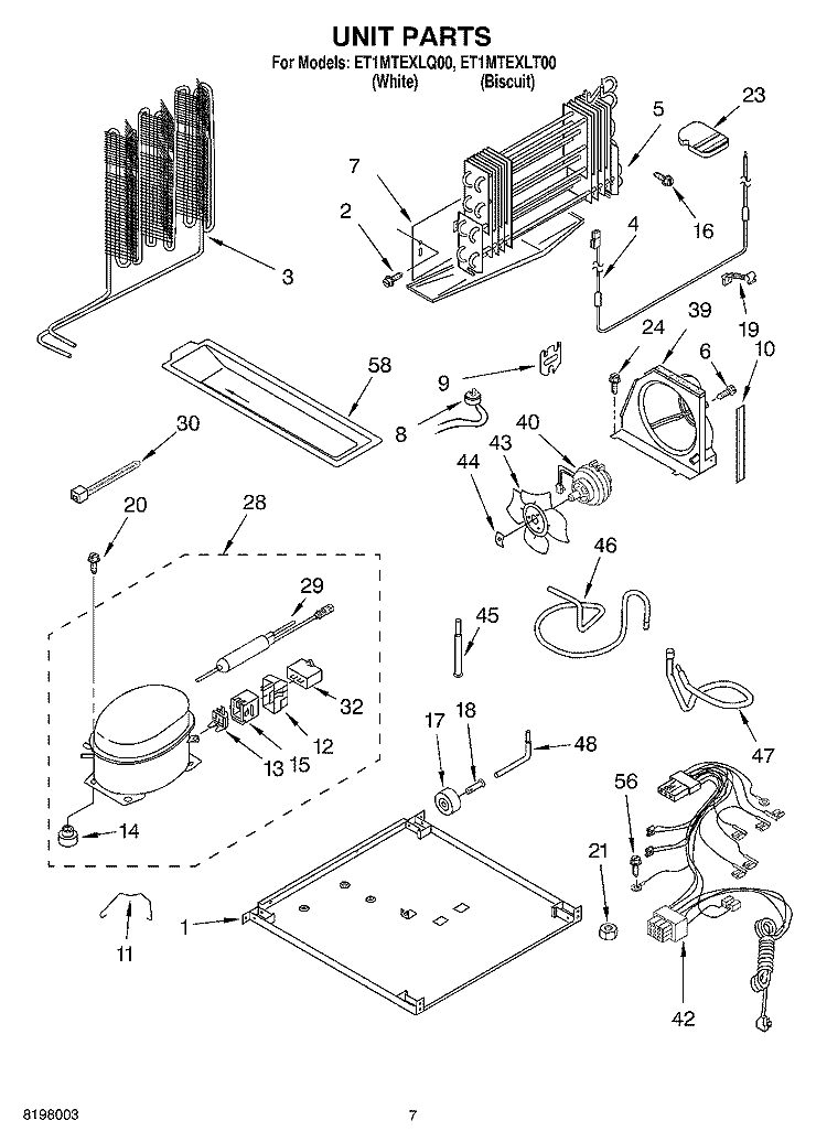 UNIT Diagram and Parts List for ET1MTEXLT00  Whirlpool Refrigerator