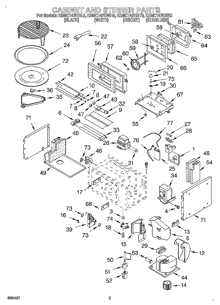 CABINET AND STIRRER Diagram and Parts List for KBMC147HBL0  KitchenAid Microwave Oven Combo