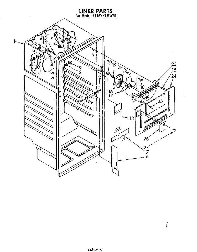 LINER Diagram and Parts List for ET16XK1MWR1  Whirlpool Refrigerator