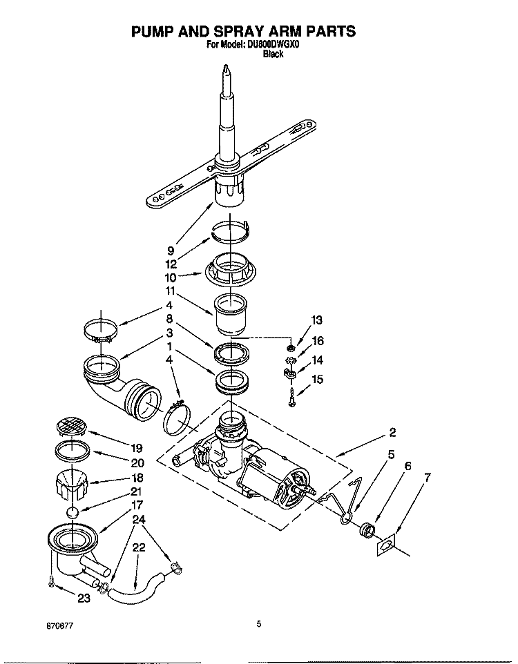 PUMP AND SPRAY ARM Diagram and Parts List for DU800DWGX0  Whirlpool Dishwasher