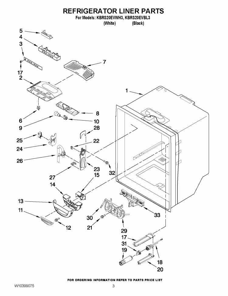 REFRIGERATOR LINER PARTS Diagram and Parts List for KBRS20EVBL3  KitchenAid Refrigerator