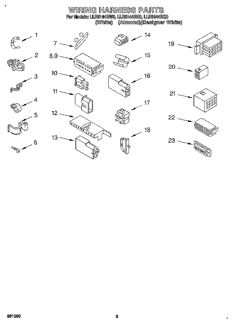 WIRING HARNESS Diagram and Parts List for LLR6144BN0  Whirlpool Washer