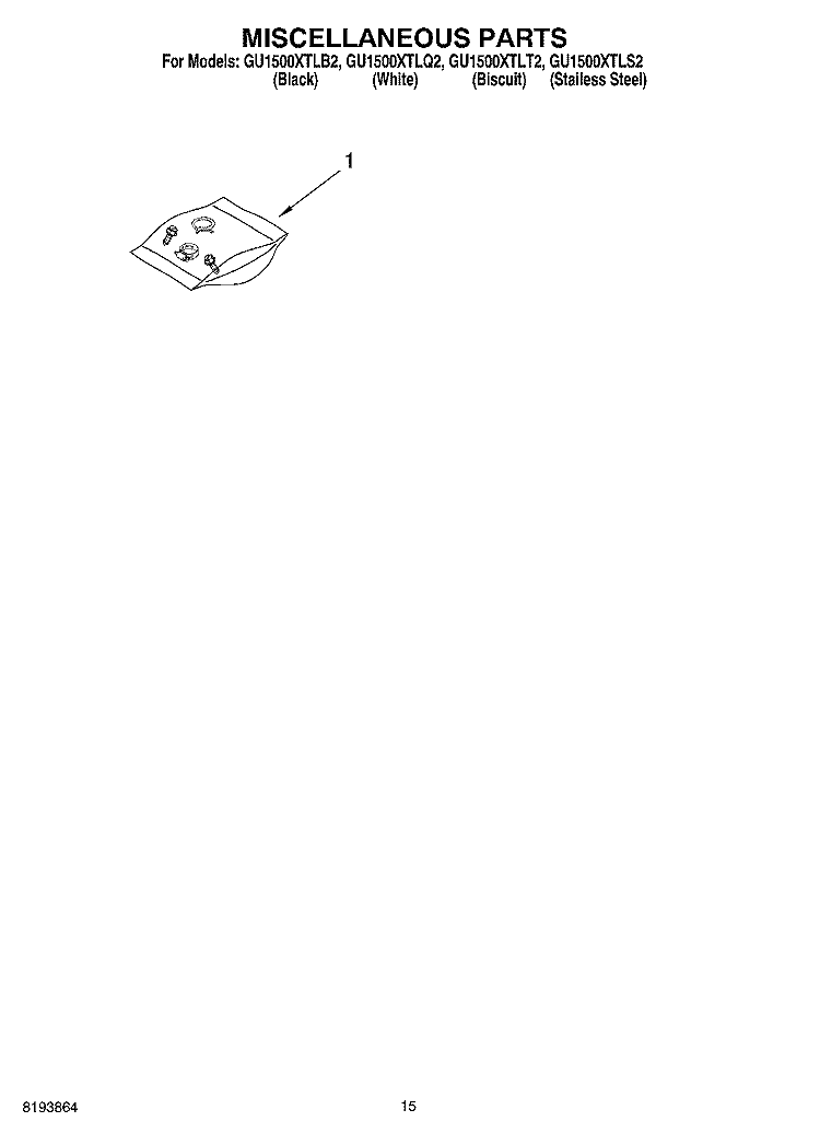 MISCELLANEOUS PARTS Diagram and Parts List for GU1500XTLQ2  Whirlpool Dishwasher