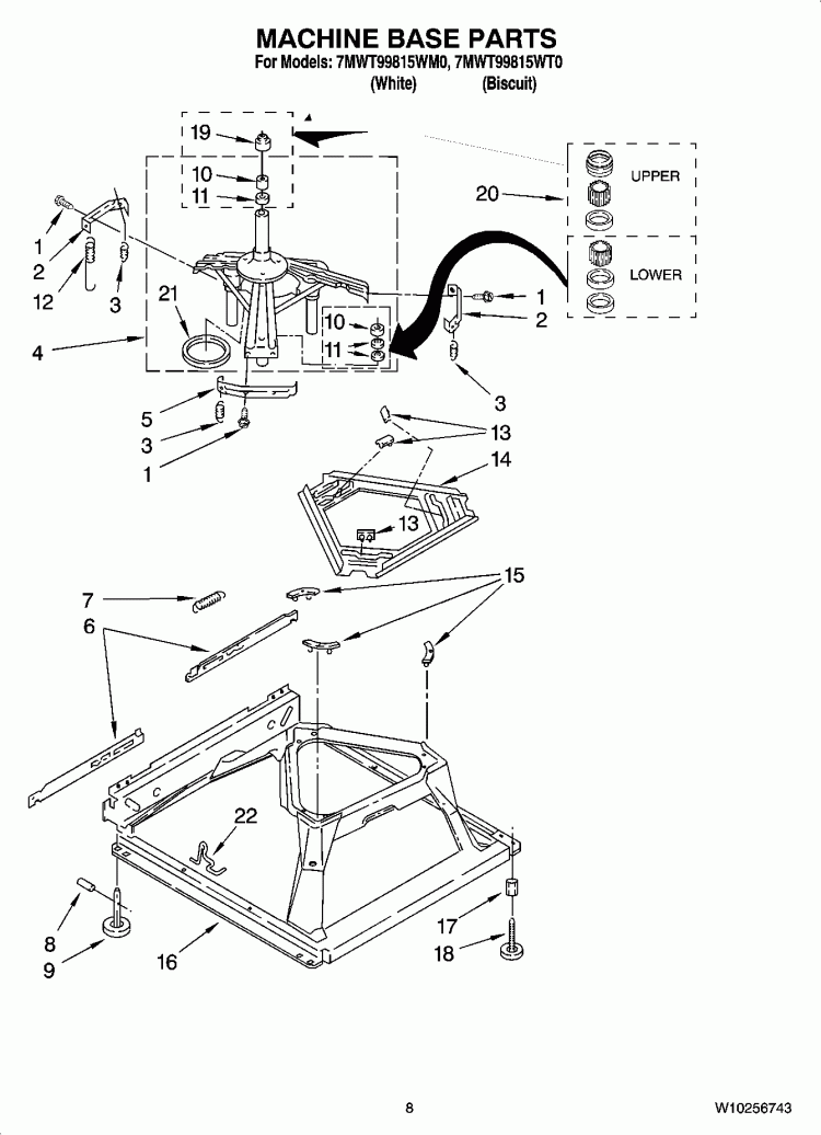 MACHINE BASE PARTS Diagram and Parts List for 7MWT99815WM0  Whirlpool Washer