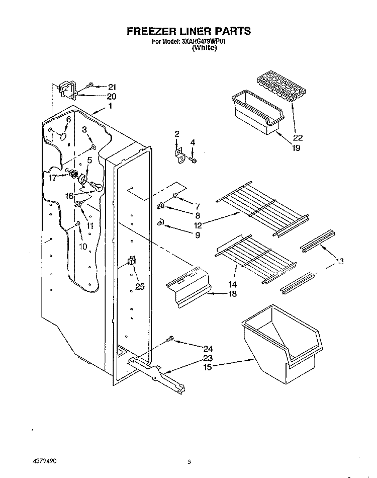 FREEZER LINER Diagram and Parts List for 3XARG479WP01  Whirlpool Refrigerator