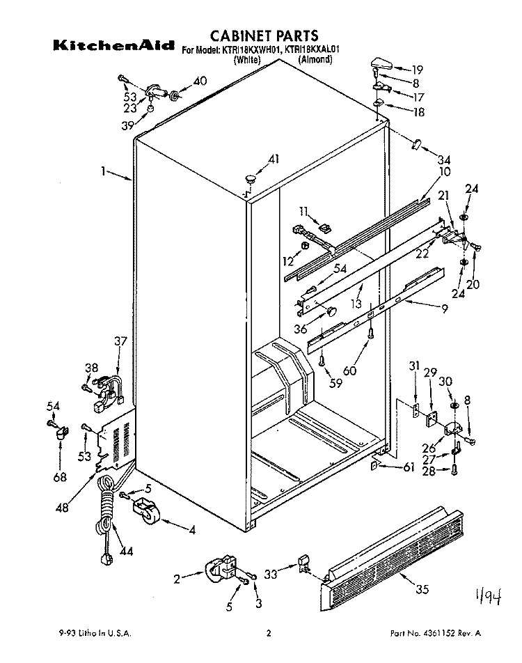 CABINET Diagram and Parts List for KTRI18KXWH01  Whirlpool Refrigerator