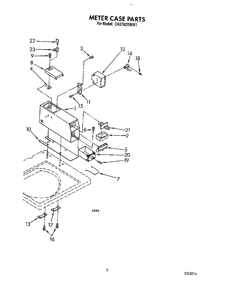 METER CASE Diagram and Parts List for CA2762XWG1  Whirlpool Washer