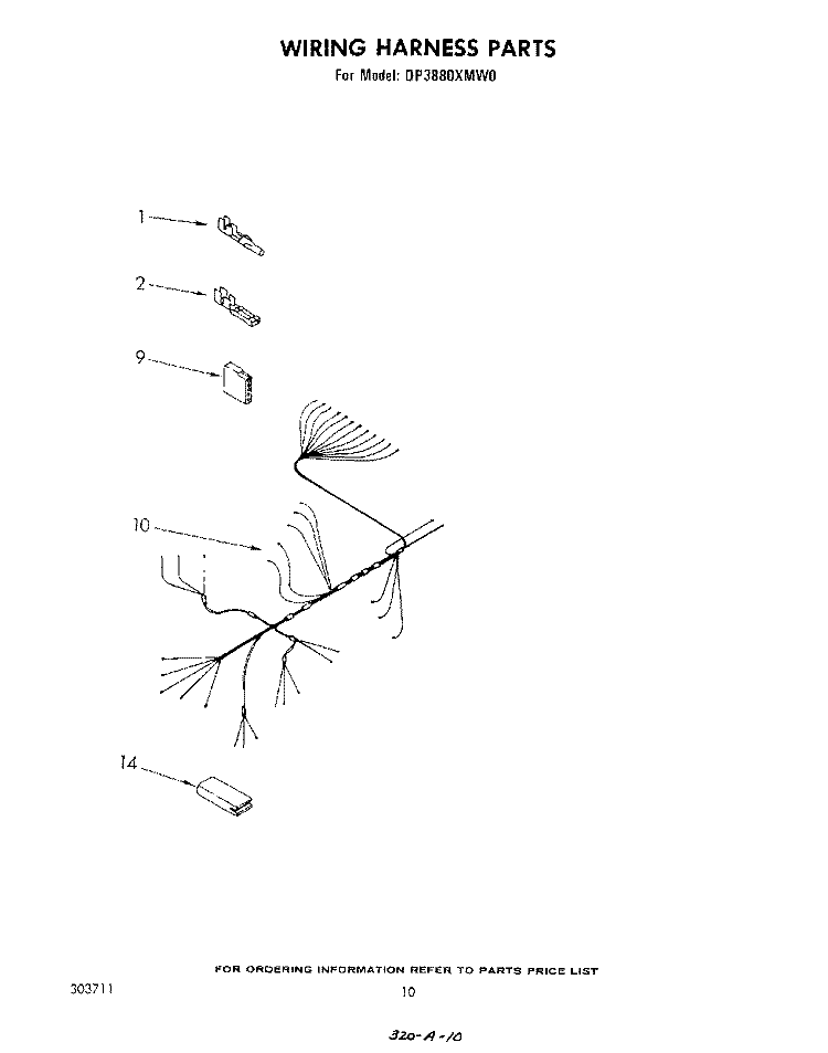 WIRING HARNESS Diagram and Parts List for DP3880XMW0  Whirlpool Dishwasher