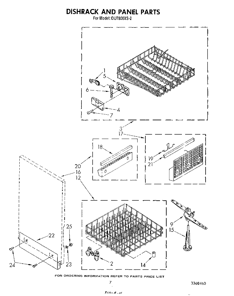 DISHRACK AND PANEL Diagram and Parts List for DU7800XS2  Whirlpool Dishwasher