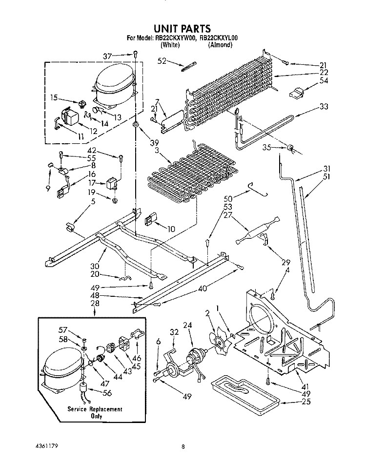 UNIT Diagram and Parts List for RB22CKXYW00  Roper Refrigerator