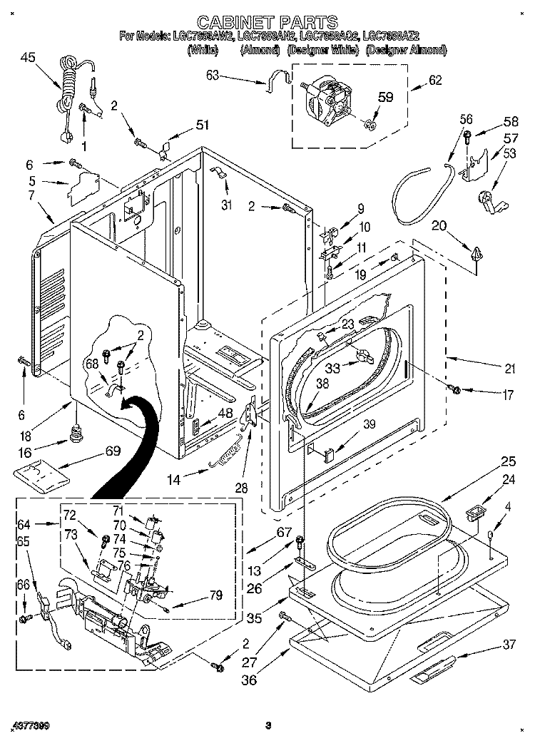 CABINET Diagram and Parts List for LGC7858AN2  Whirlpool Dryer