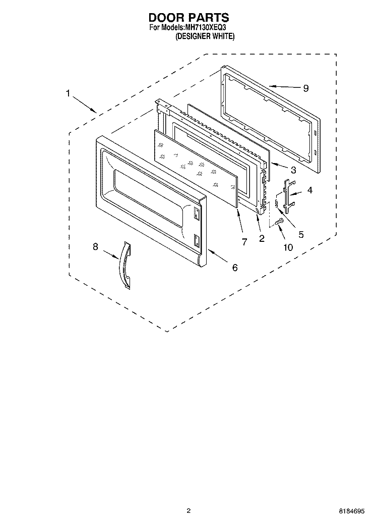 DOOR Diagram and Parts List for MH7130XEQ3  Whirlpool Microwave