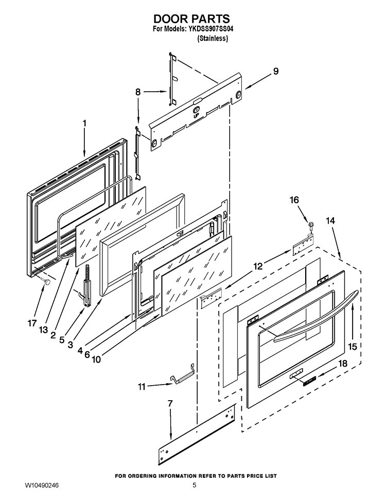 DOOR PARTS Diagram and Parts List for YKDSS907SS04  KitchenAid Range