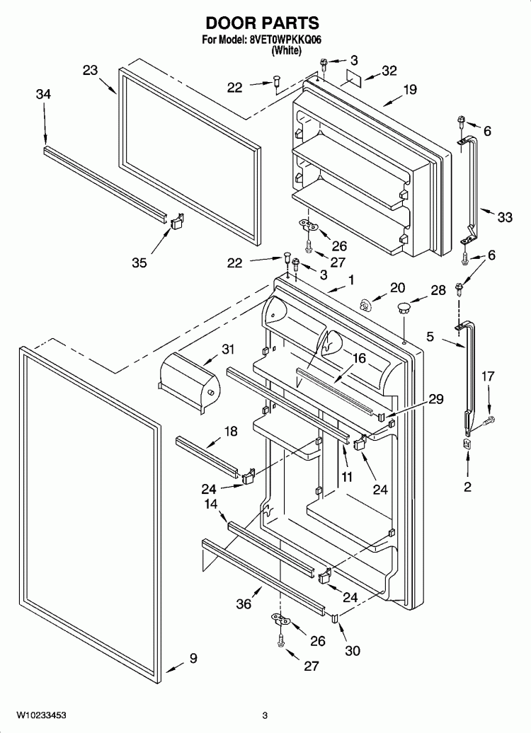 DOOR PARTS Diagram and Parts List for 8VET0WPKKQ06  Whirlpool Refrigerator