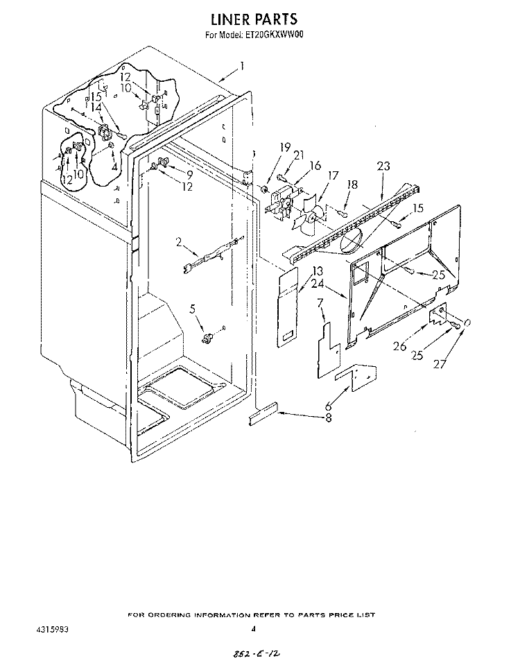 LINER Diagram and Parts List for ET20GKXWN00  Whirlpool Refrigerator