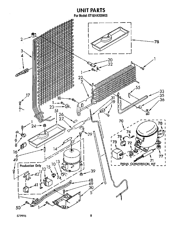 UNIT Diagram and Parts List for ET18HKXSW05  Whirlpool Refrigerator