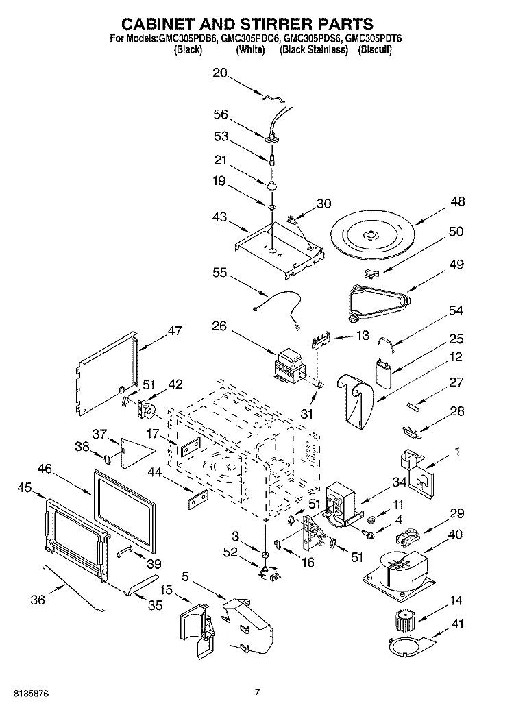 CABINET AND STIRRER Diagram and Parts List for GMC305PDB6  Whirlpool Microwave Oven Combo
