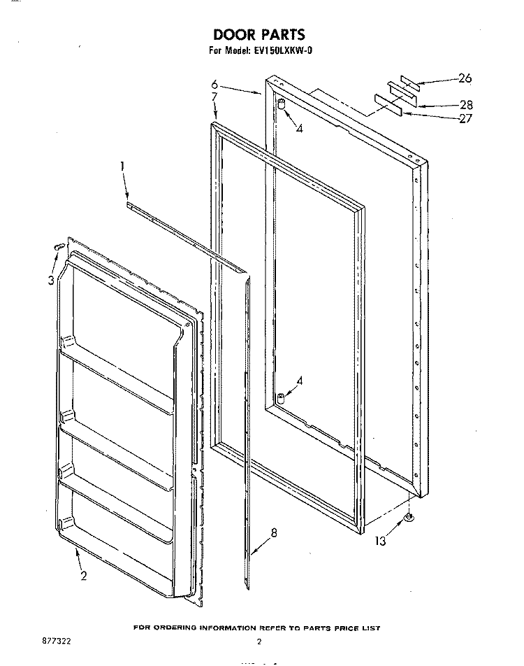 DOOR , LIT/OPTIONAL Diagram and Parts List for EV150LXKW0  Whirlpool Freezer