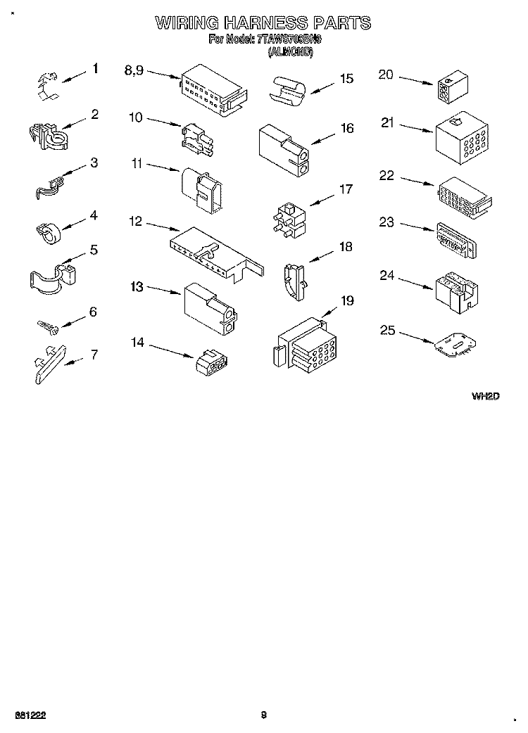 WIRING HARNESS Diagram and Parts List for 7TAWS700BN0  Whirlpool Washer