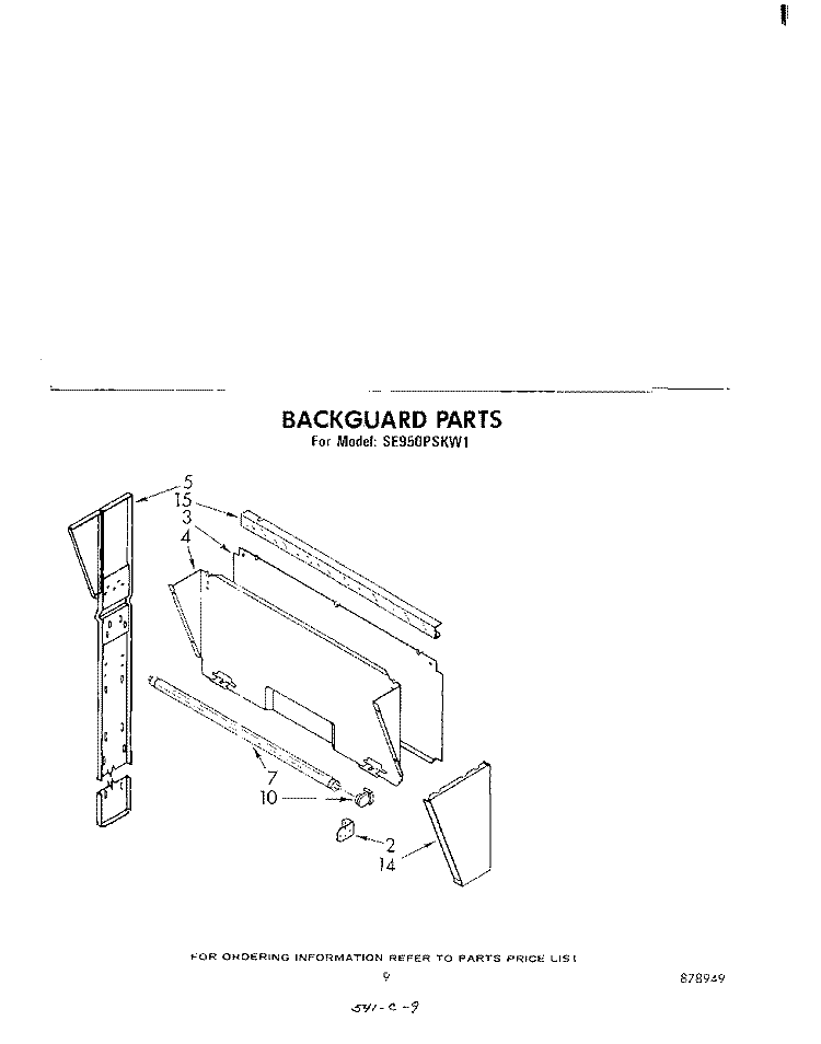 BACKGUARD Diagram and Parts List for SE950PSKW1  Whirlpool Range