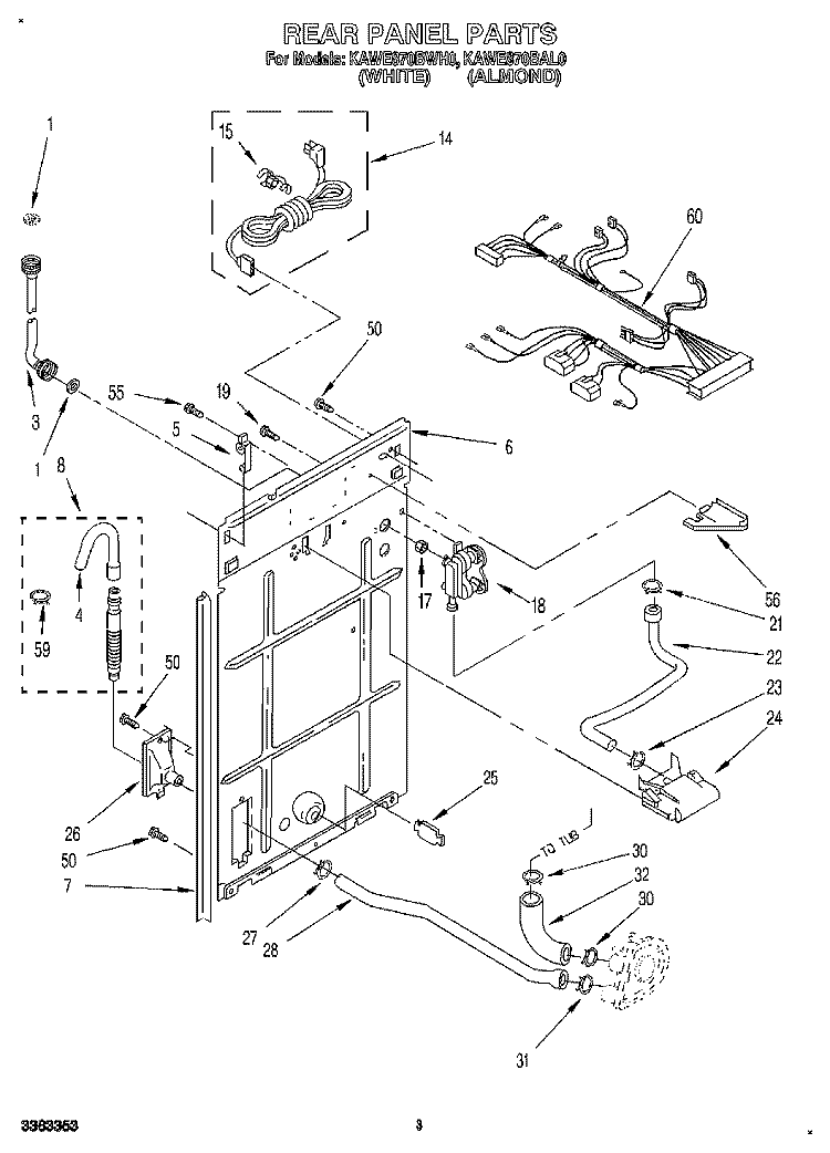 REAR PANEL Diagram and Parts List for KAWE870BWH0  KitchenAid Washer
