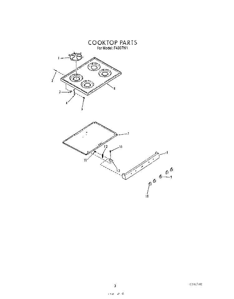 COOKTOP Diagram and Parts List for F4007W1  Roper Range