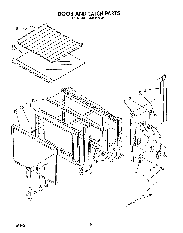 DOOR AND LATCH, LIT/OPTIONAL Diagram and Parts List for RM988PXVM1  Whirlpool Microwave Oven Combo