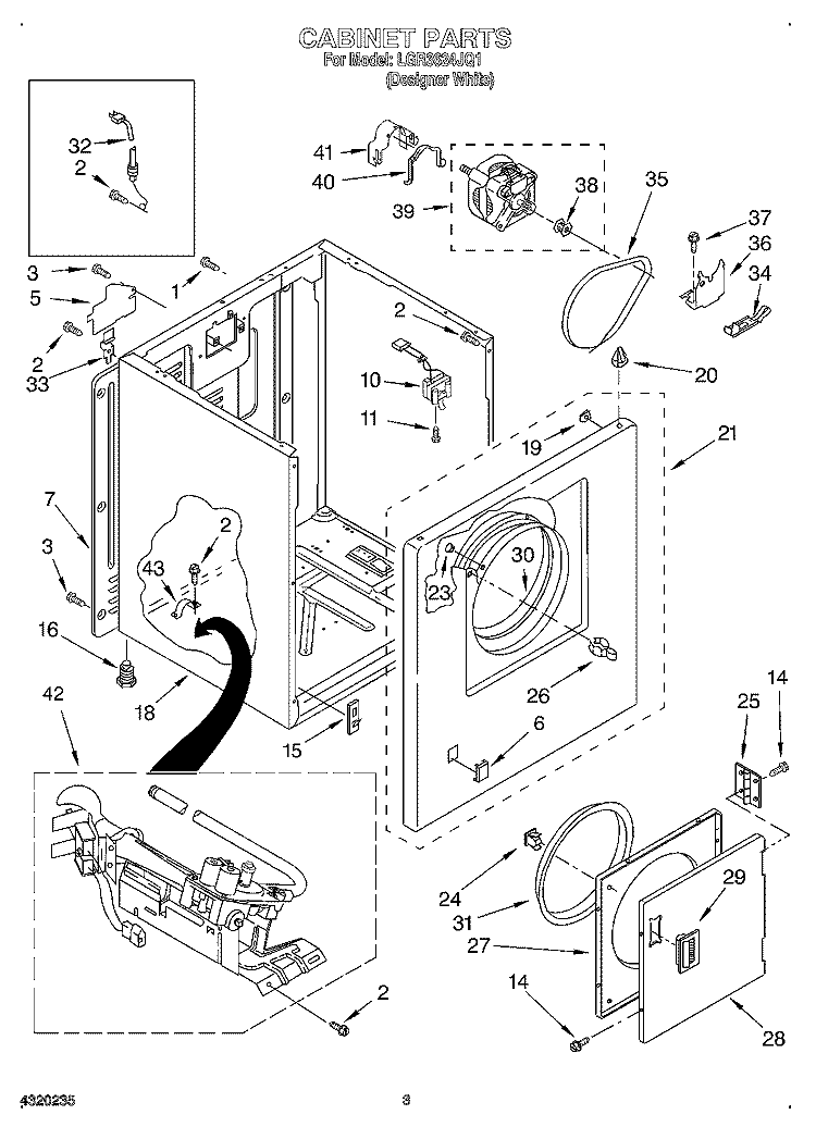 CABINET Diagram and Parts List for LGR3624JQ1  Whirlpool Dryer