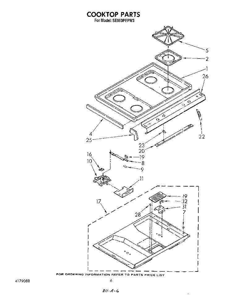 COOK TOP Diagram and Parts List for SE960PEPW3  Whirlpool Range
