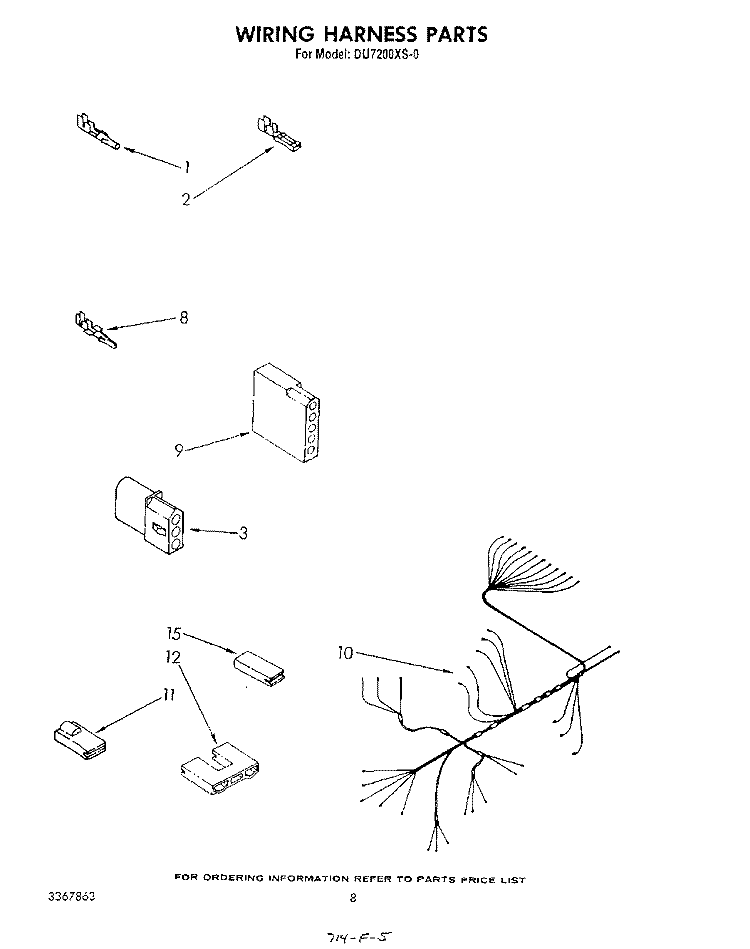 WIRING HARNESS Diagram and Parts List for DU7200XS0  Whirlpool Dishwasher