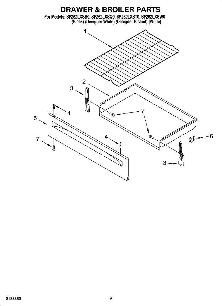 DRAWER & BROILER PARTS, OPTIONAL PARTS Diagram and Parts List for SF262LXSQ0  Whirlpool Range