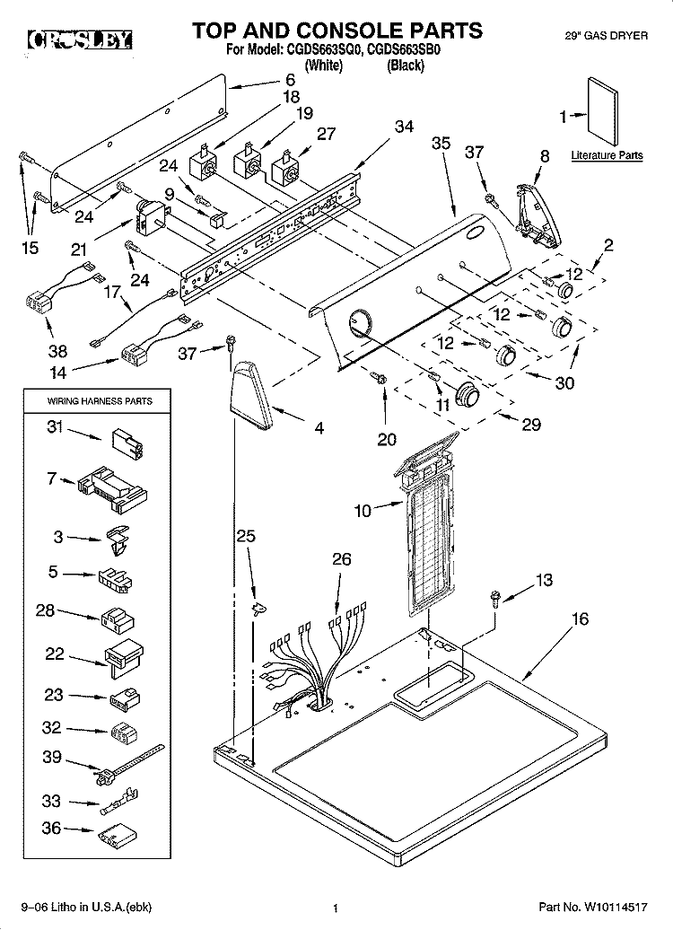TOP AND CONSOLE PARTS Diagram and Parts List for CGDS663SB0  Crosley Dryer