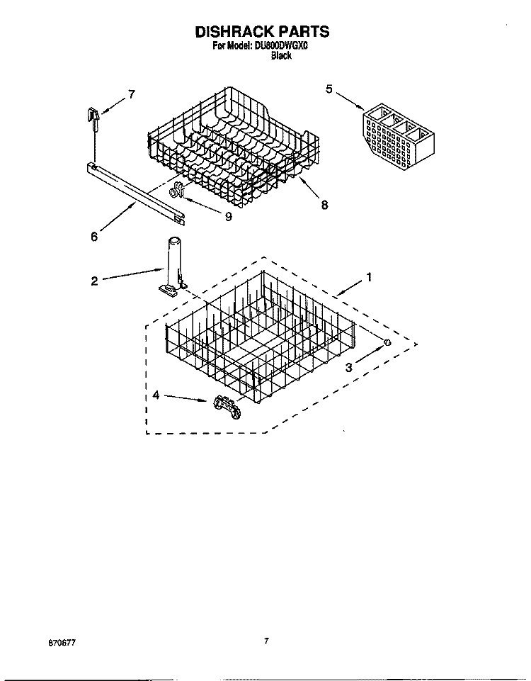 DISHRACK Diagram and Parts List for DU800DWGX0  Whirlpool Dishwasher