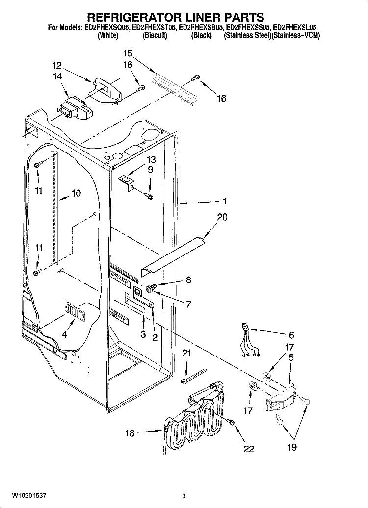 REFRIGERATOR LINER PARTS Diagram and Parts List for ED2FHEXST05  Whirlpool Refrigerator