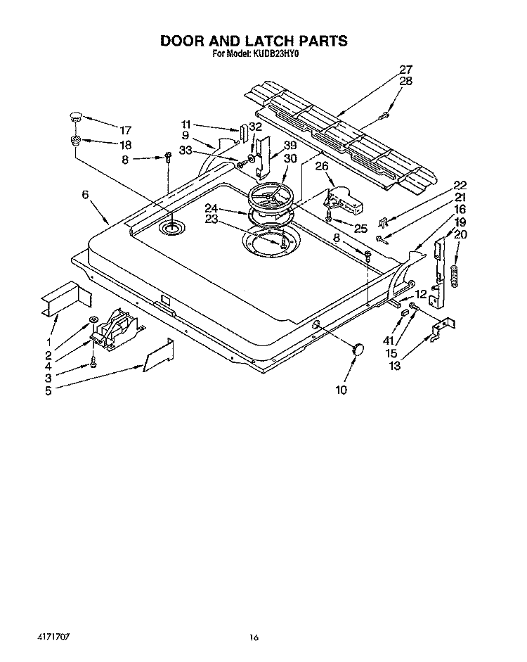 DOOR AND LATCH Diagram and Parts List for KUDB23HY0  KitchenAid Dishwasher