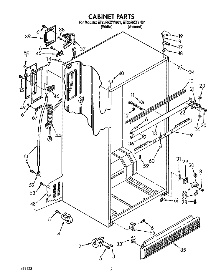 CABINET Diagram and Parts List for ET25RKXYW01  Whirlpool Refrigerator