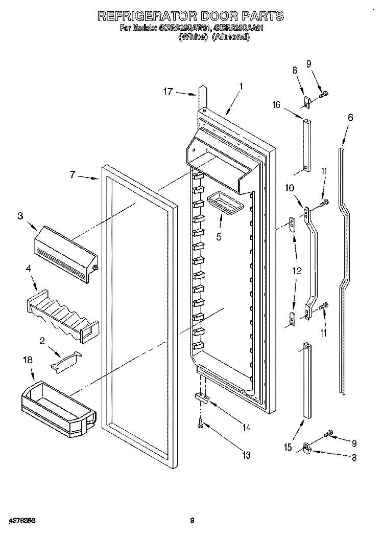 REFRIGERATOR DOOR Diagram and Parts List for 4KSRS25QAW01  KitchenAid Refrigerator