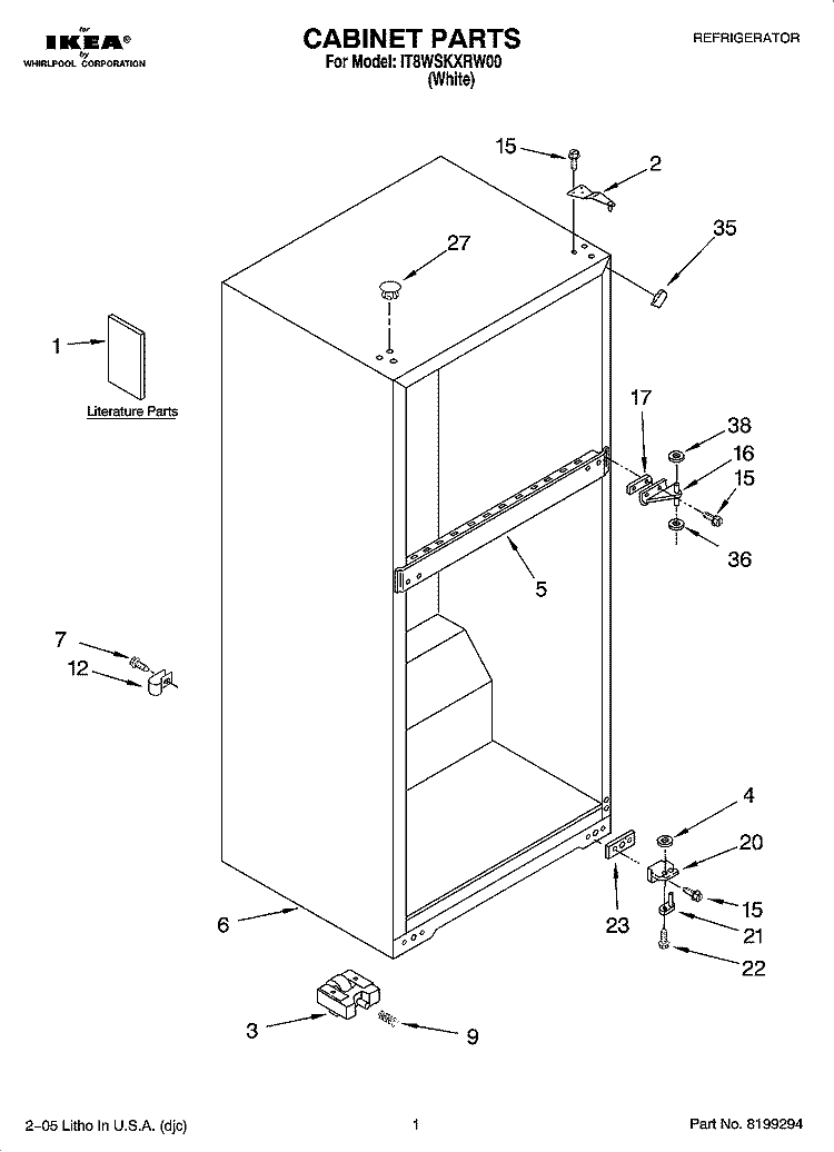 CABINET PARTS Diagram and Parts List for IT8WSKXRW00  Whirlpool Refrigerator