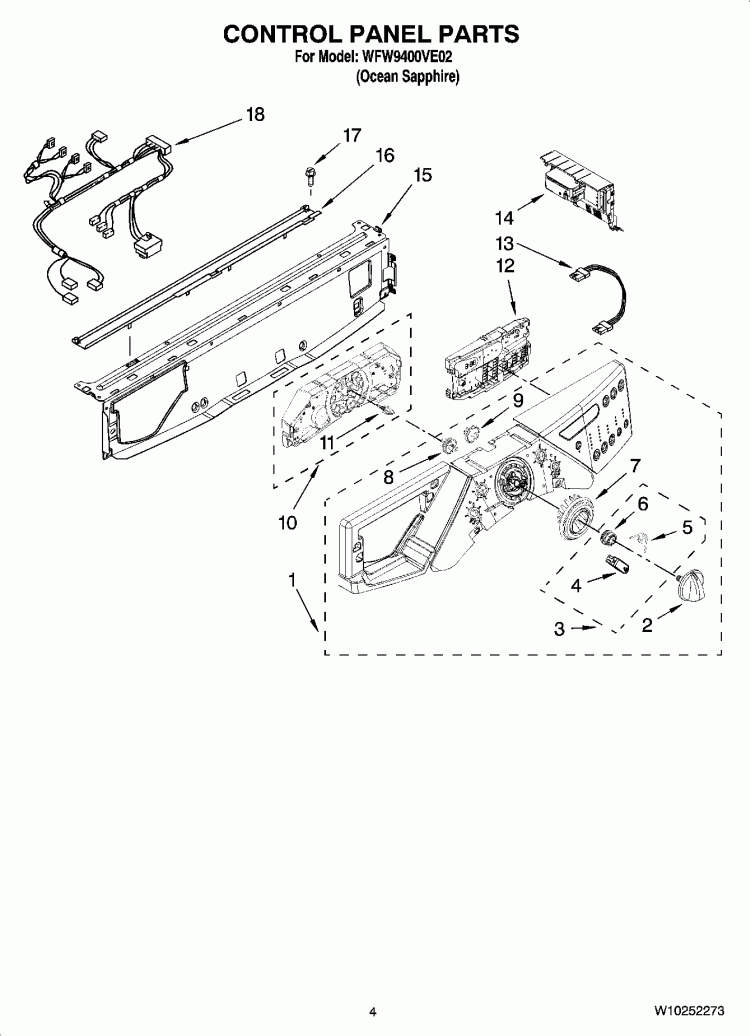 CONTROL PANEL PARTS Diagram and Parts List for WFW9400VE02  Whirlpool Washer