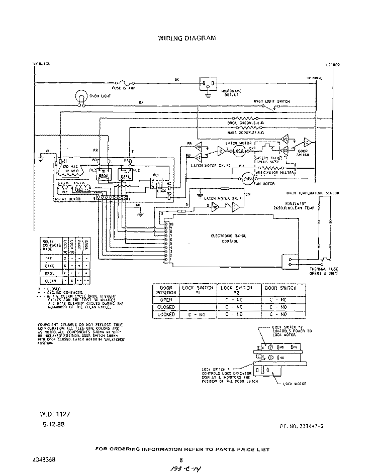 WIRING DIAGRAM Diagram and Parts List for B9908B0  Roper Wall Oven