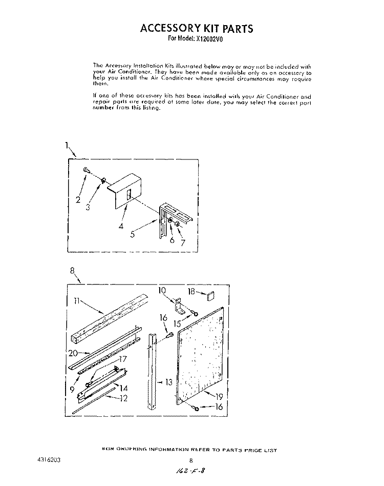 ACCESSORY KIT Diagram and Parts List for X12002V0  Roper Air Conditioner