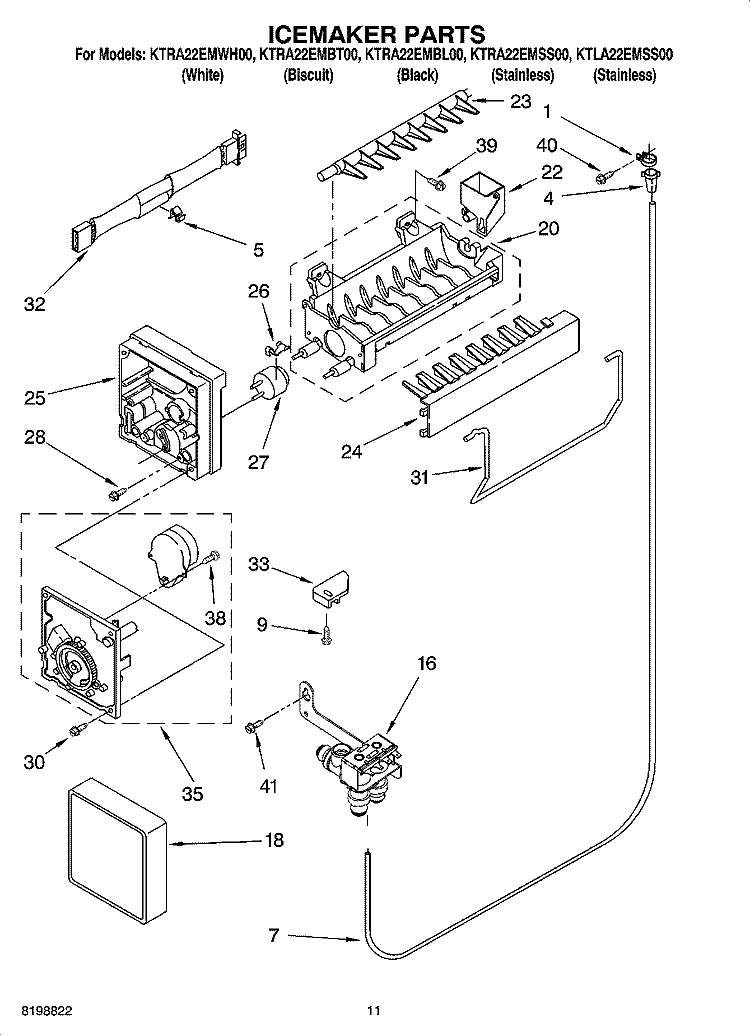 ICEMAKER PARTS Diagram and Parts List for KTRA22EMWH00  KitchenAid Refrigerator
