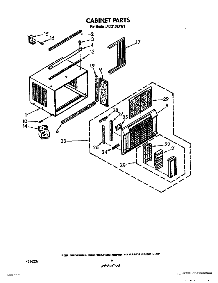 CABINET Diagram and Parts List for ACQ102XW1  Whirlpool Air Conditioner