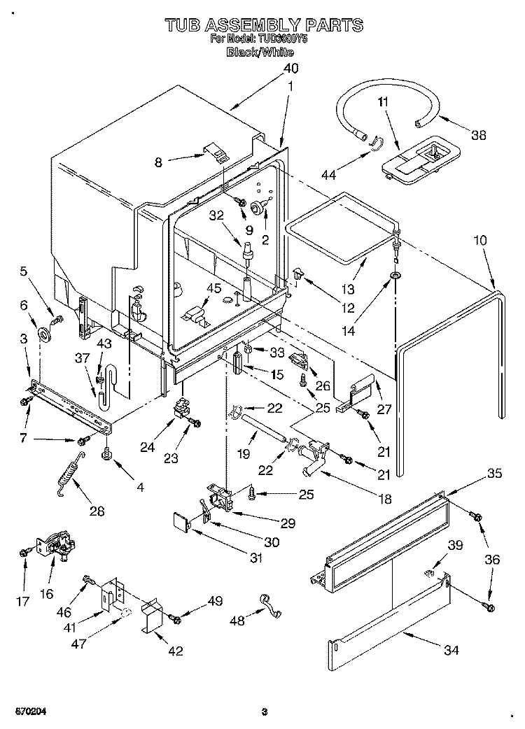 TUB ASSEMBLY, LIT/OPTIONAL Diagram and Parts List for TUD3000Y5  Whirlpool Dishwasher
