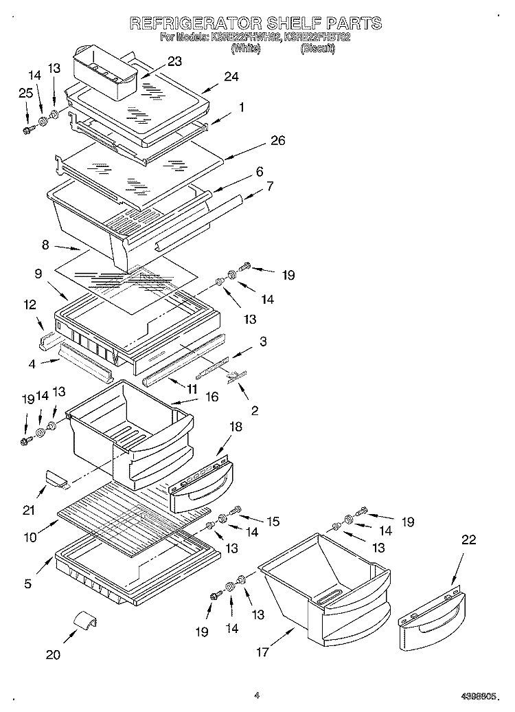 REFRIGERATOR SHELF Diagram and Parts List for KSRE22FHBT02  KitchenAid Refrigerator