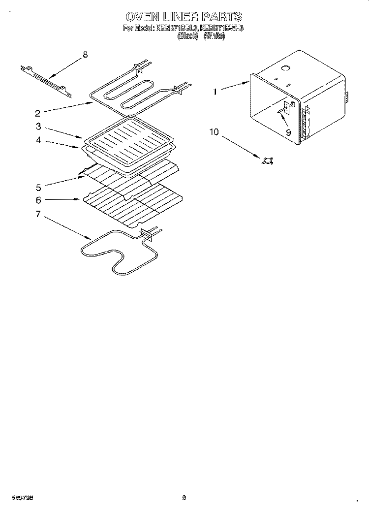 OVEN LINER Diagram and Parts List for KEBI271BBL3  KitchenAid Wall Oven