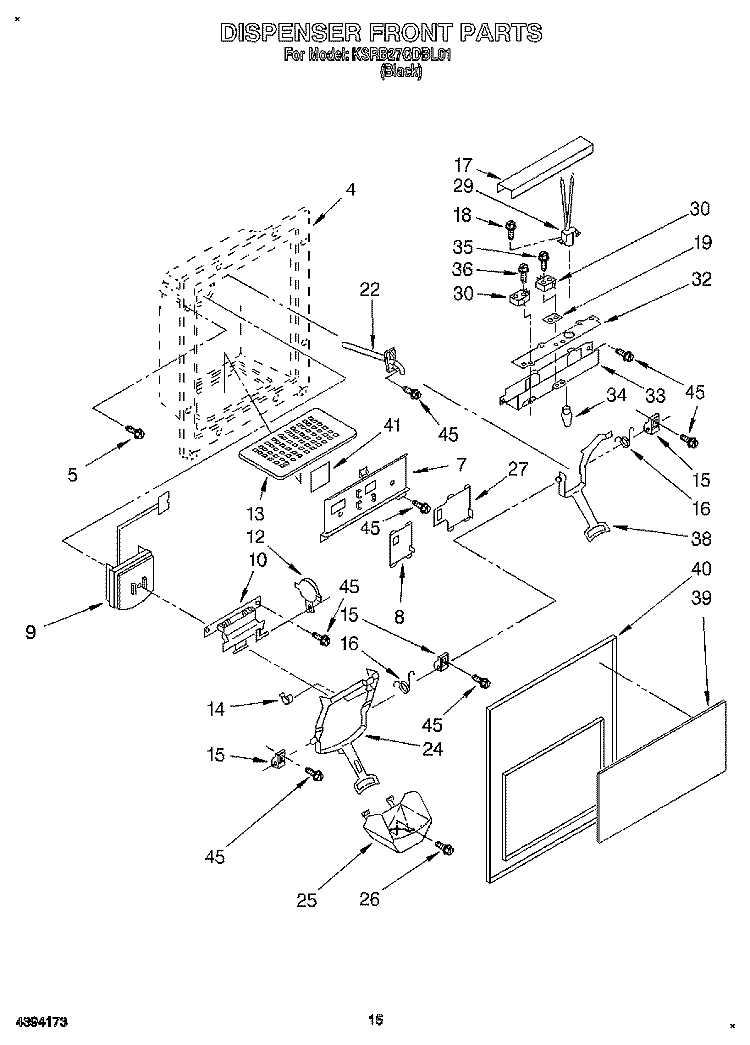 DISPENSER FRONT Diagram and Parts List for KSRB27QDBL01  KitchenAid Refrigerator